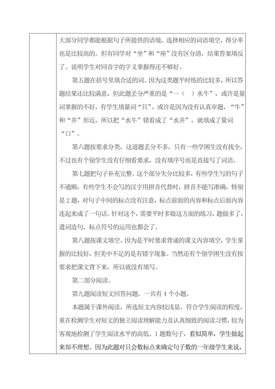 一年级语文下学期期末试卷质量分析_第3页