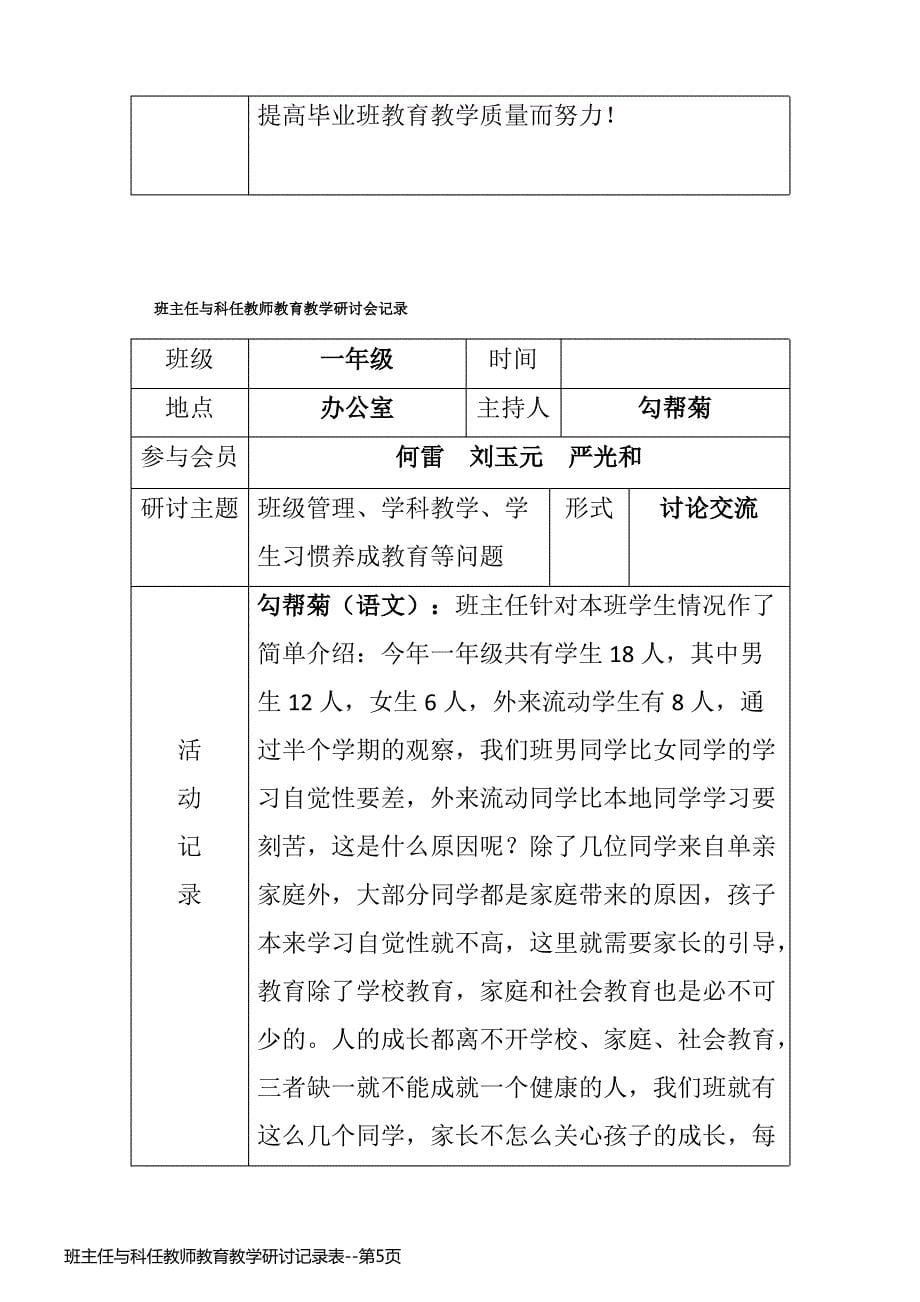 班主任与科任教师教育教学研讨记录表_第5页