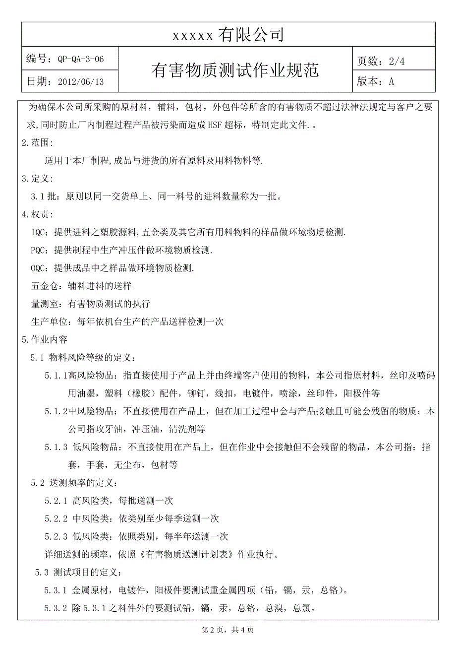 QP-QA-3-06 有害物质测试作业规定范.doc_第2页