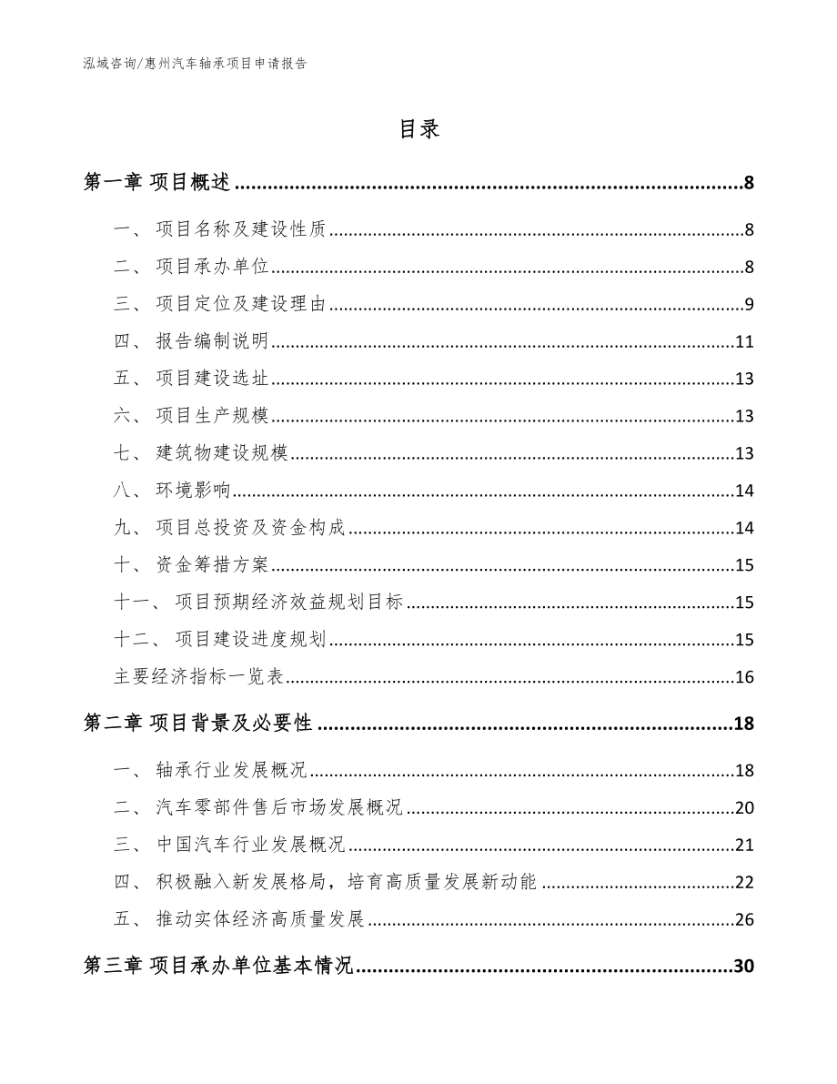 惠州汽车轴承项目申请报告【范文】_第1页