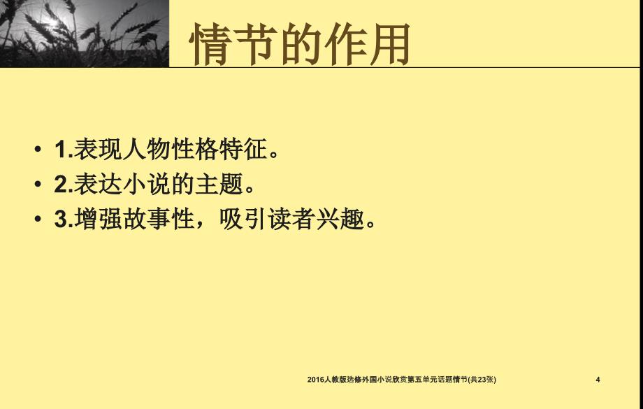 人教版选修外国小说欣赏第五单元话题情节共23张课件_第4页