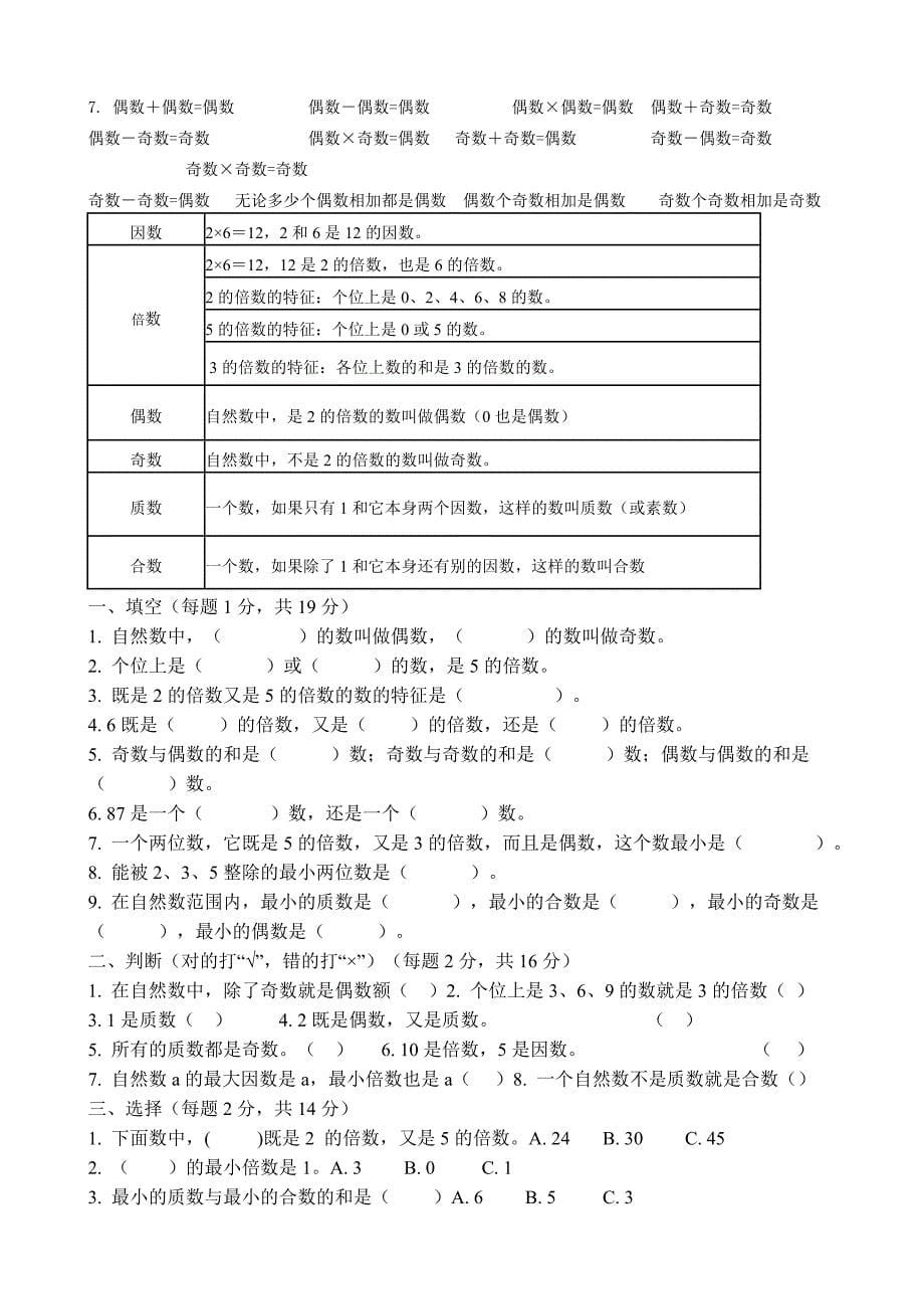 五年级数学倍数和因数练习题_第5页