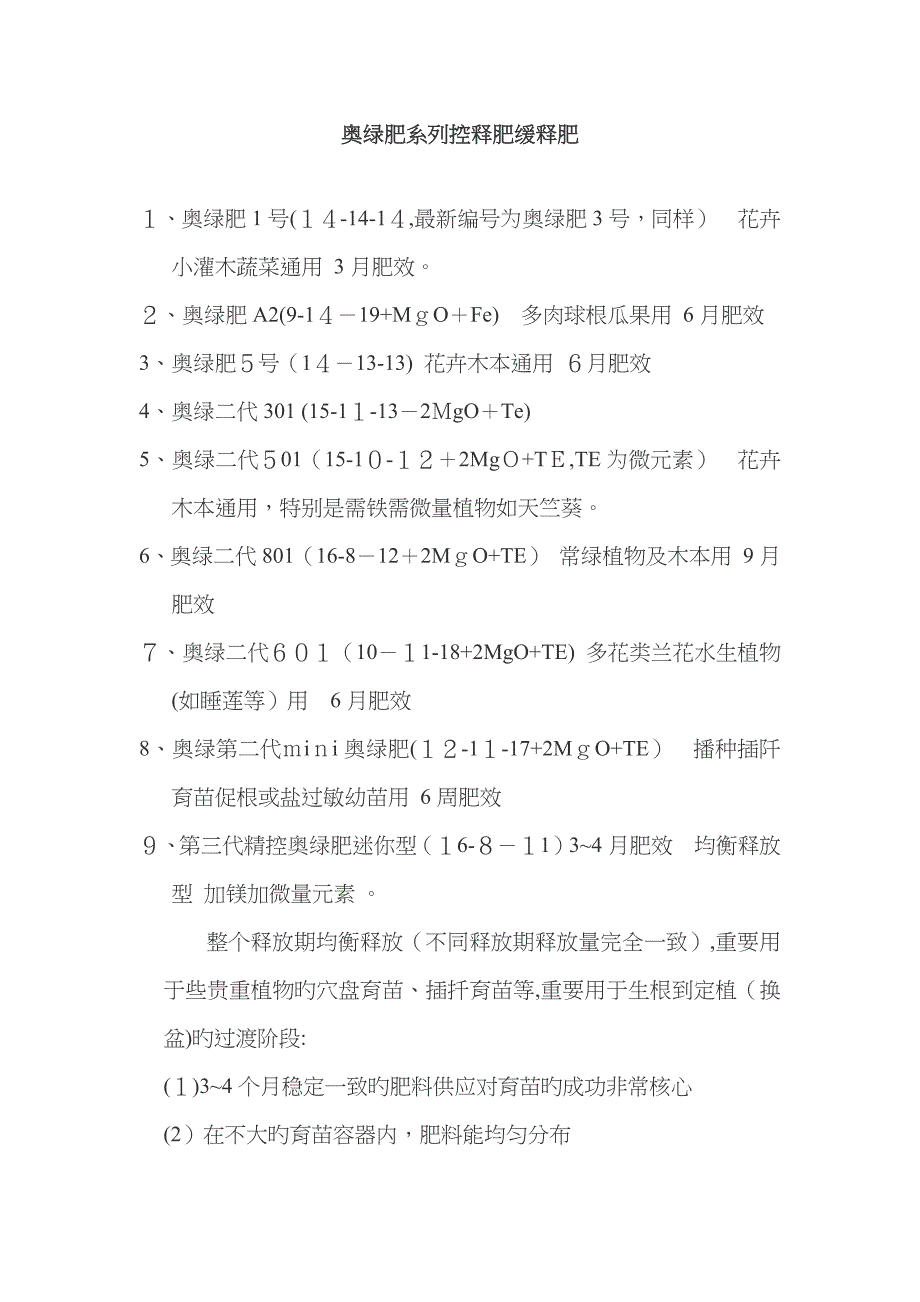 奥绿肥系列控释肥缓释肥基本资料介绍_第1页
