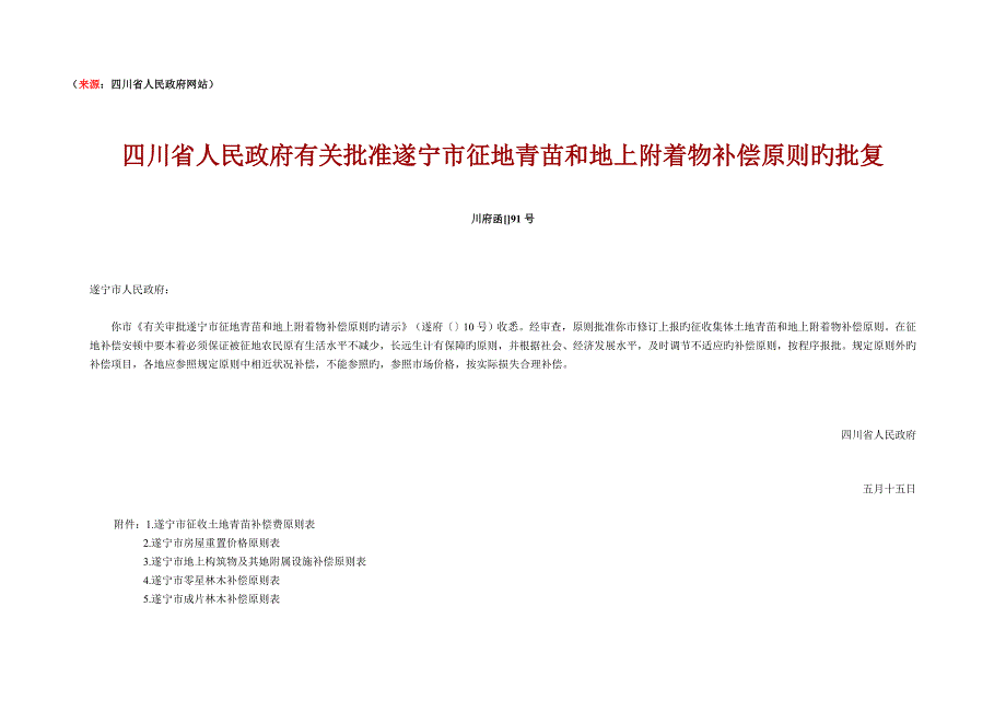 遂宁市征地青苗和地上附着物补偿重点标准_第1页