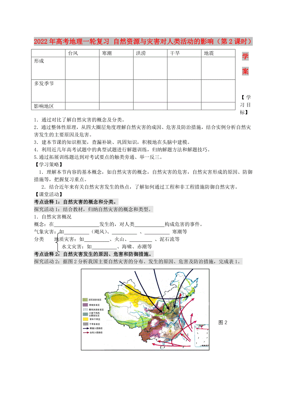 2022年高考地理一轮复习 自然资源与灾害对人类活动的影响（第2课时）学案_第1页