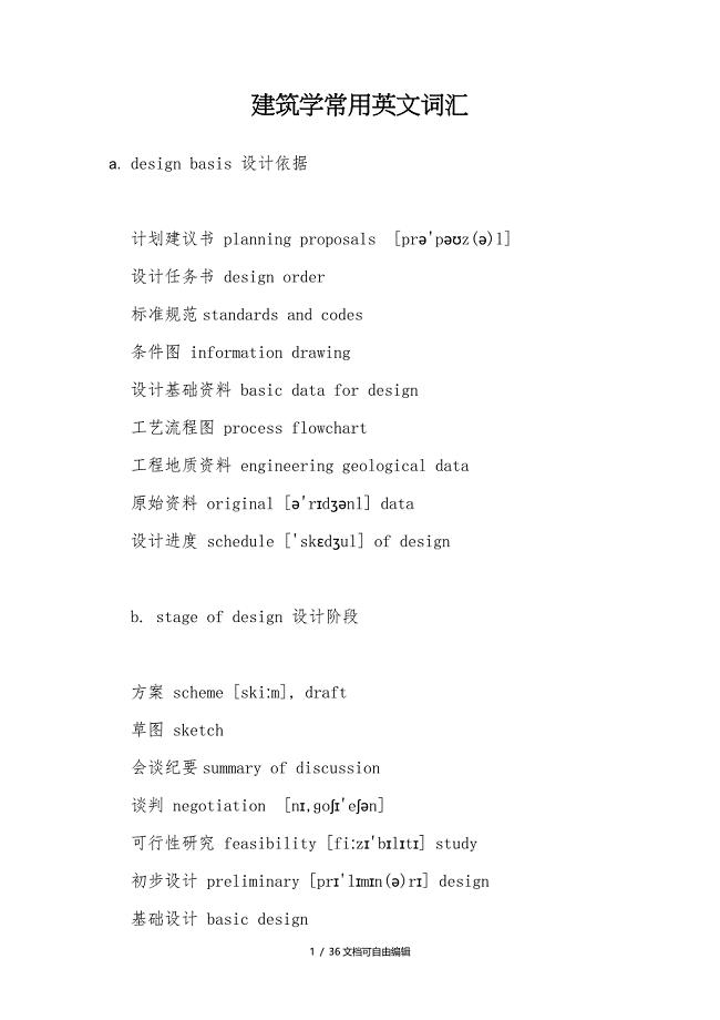 建筑学常见英语词汇