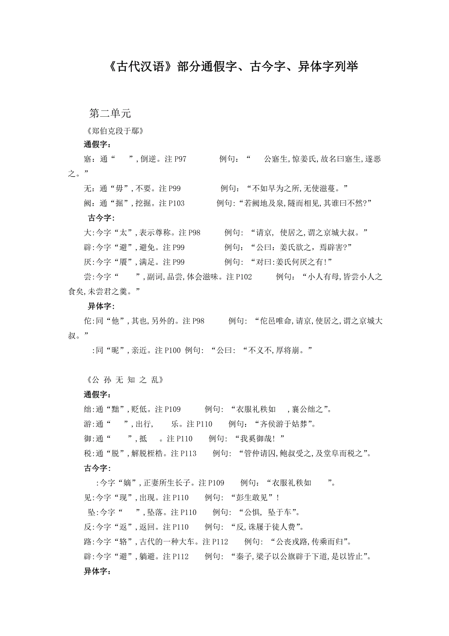 古代汉语通假字、古今字、异体字总结_第1页