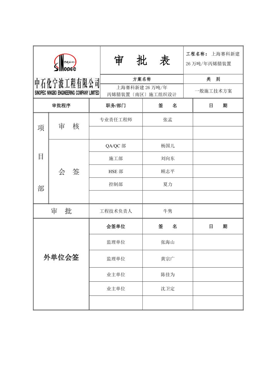 上海赛科新建26万吨年丙烯腈装置（南区）施工组织设计_第3页