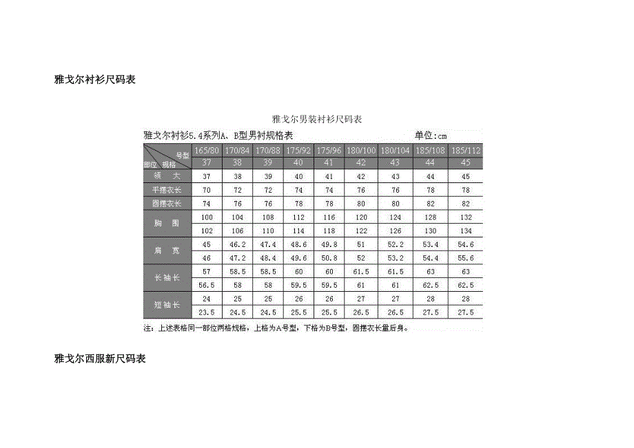 雅戈尔衬衫尺码表.doc_第1页