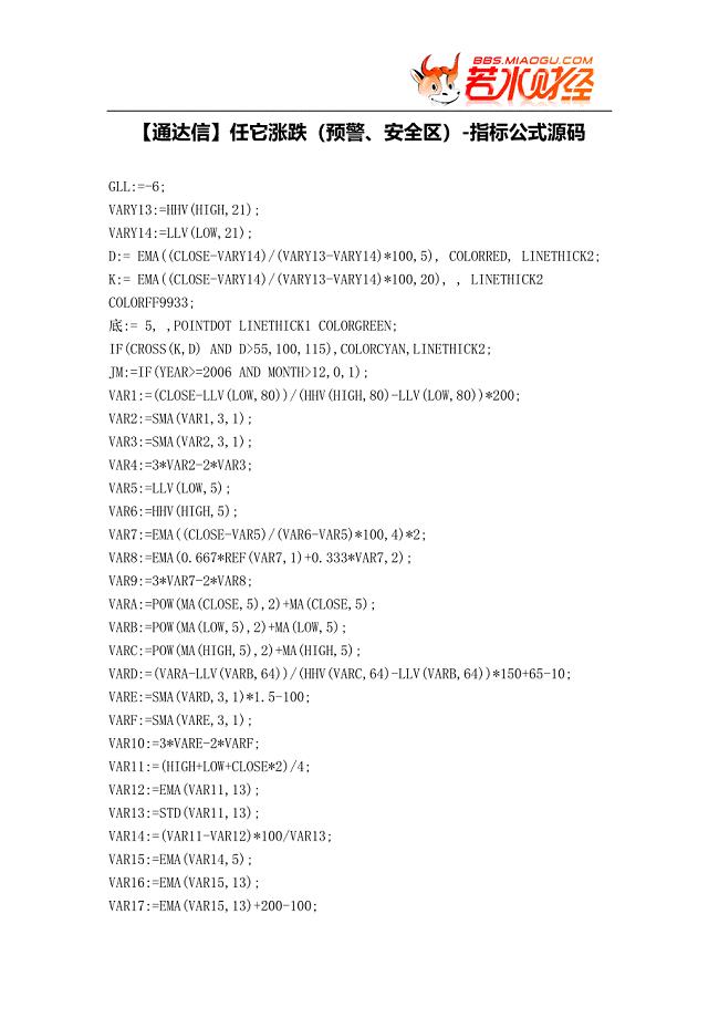【股票指标公式下载】-【通达信】任它涨跌(预警、安全