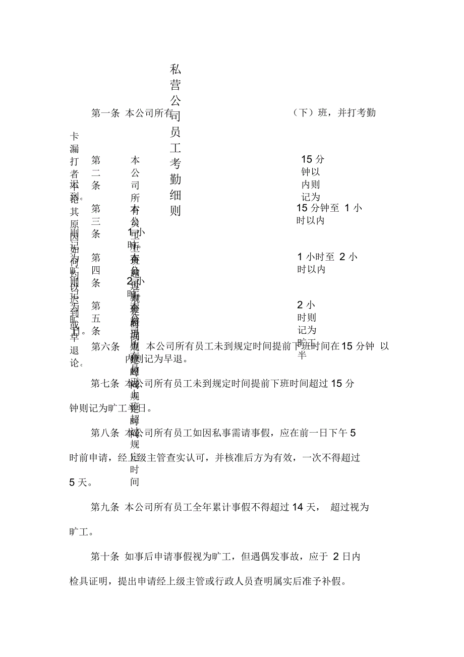 私营公司员工考勤细则_第1页