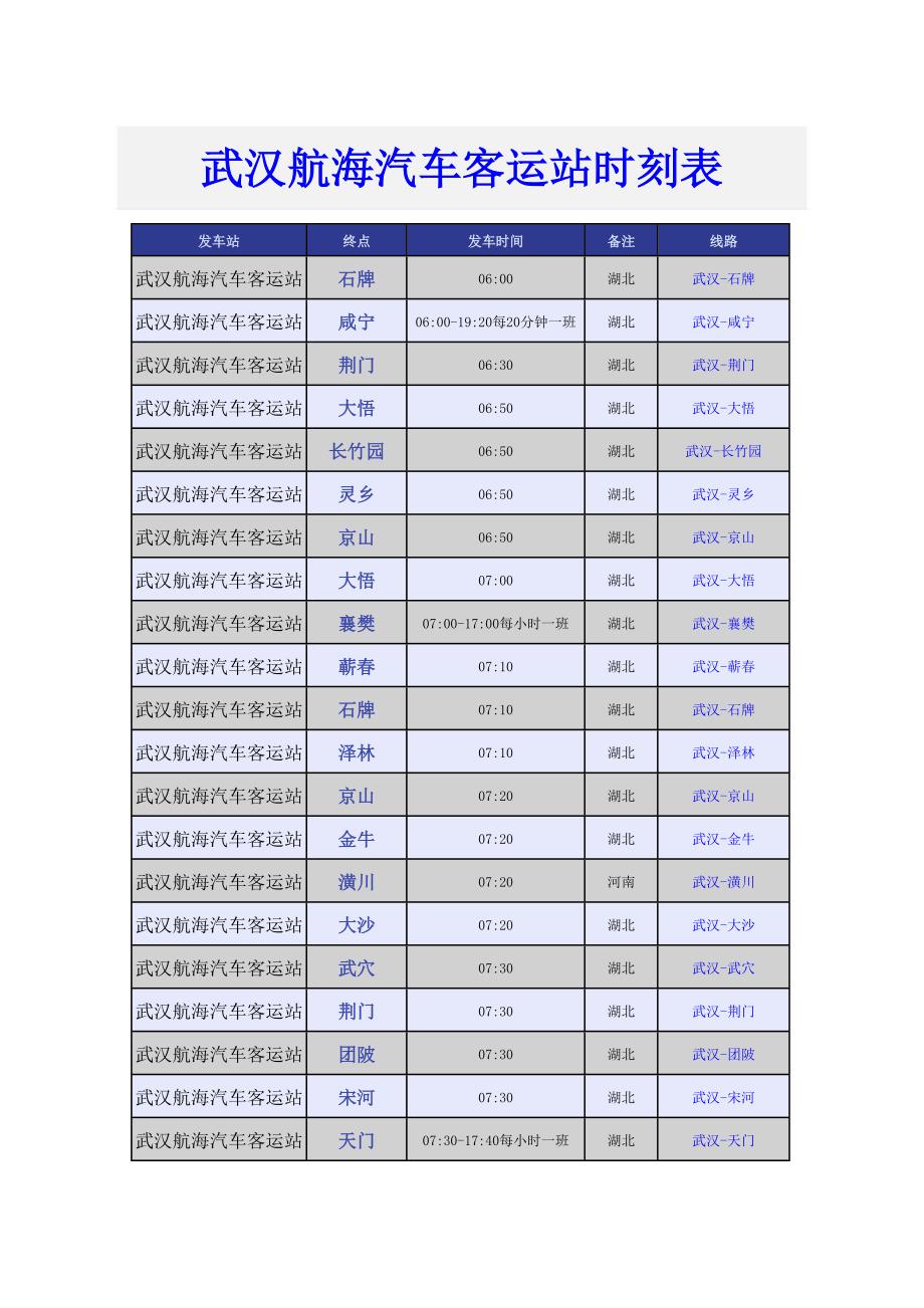 武汉航海汽车客运站时刻表_第1页
