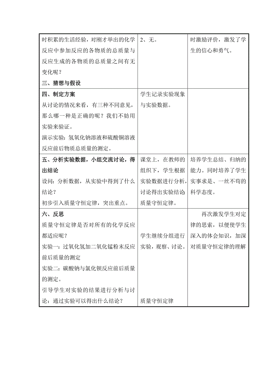 《质量守恒定律》教学设计和学案.doc_第2页