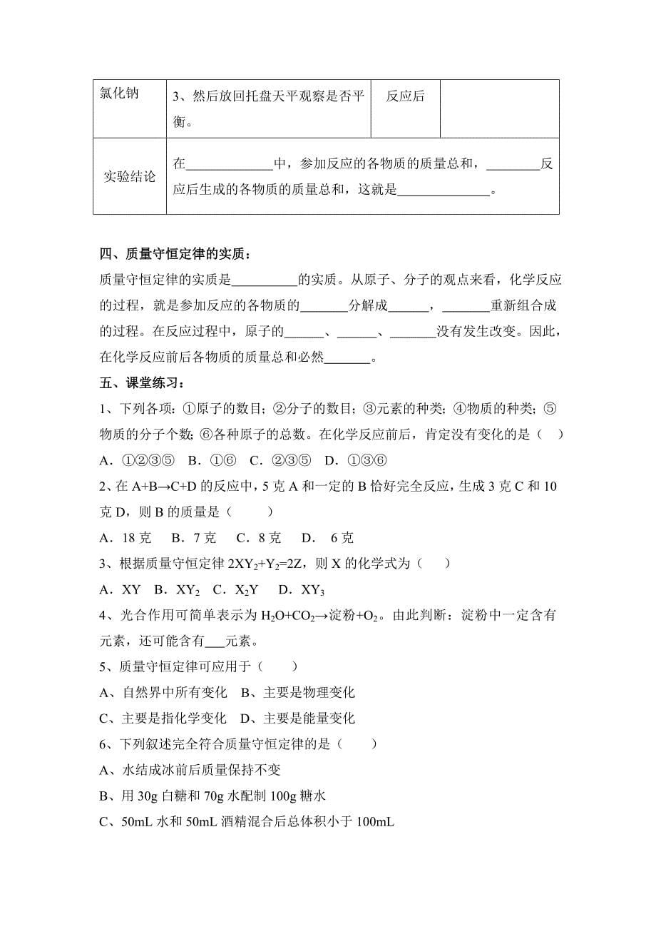 《质量守恒定律》教学设计和学案.doc_第5页