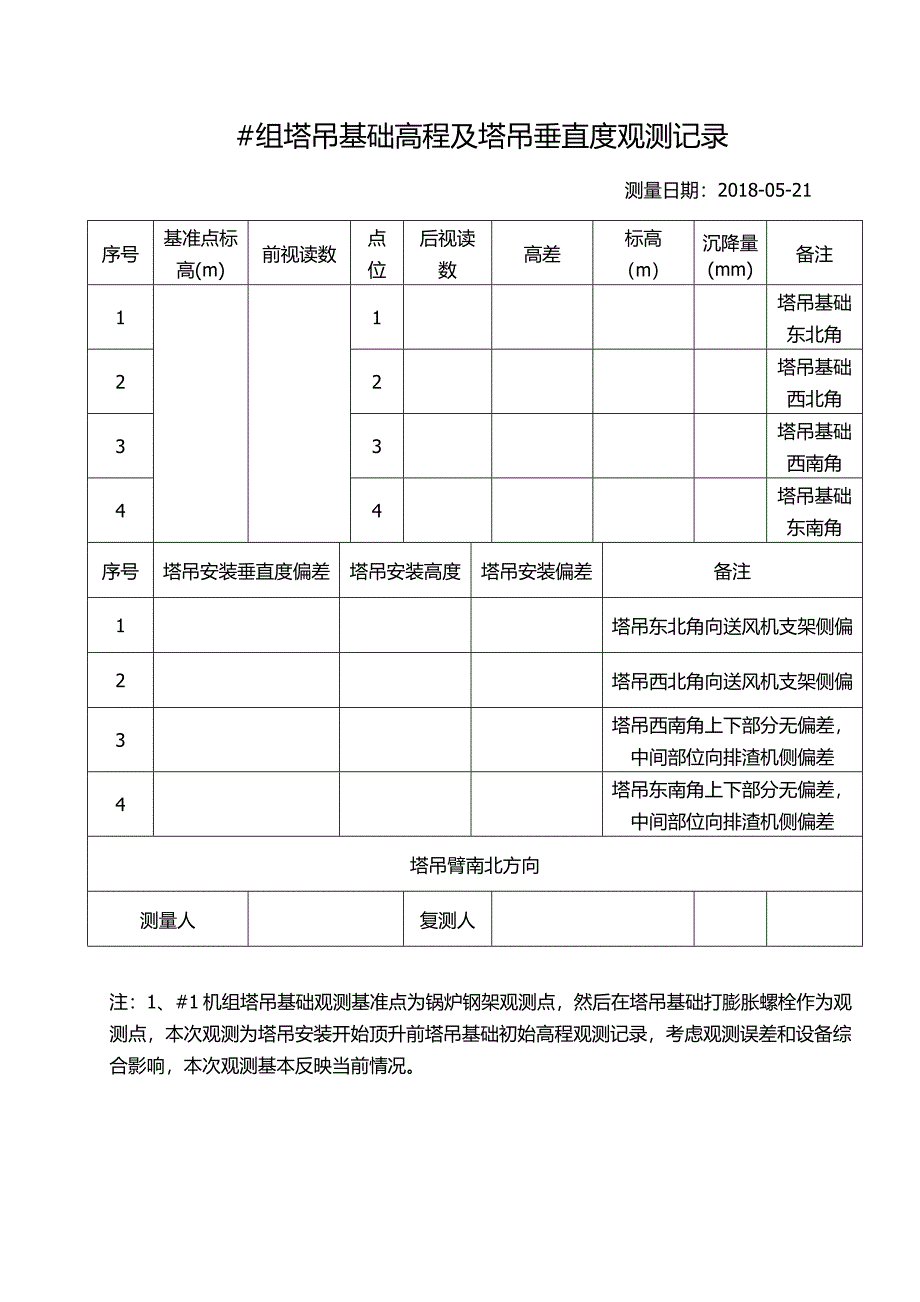 塔吊沉降观测记录2018年_第2页