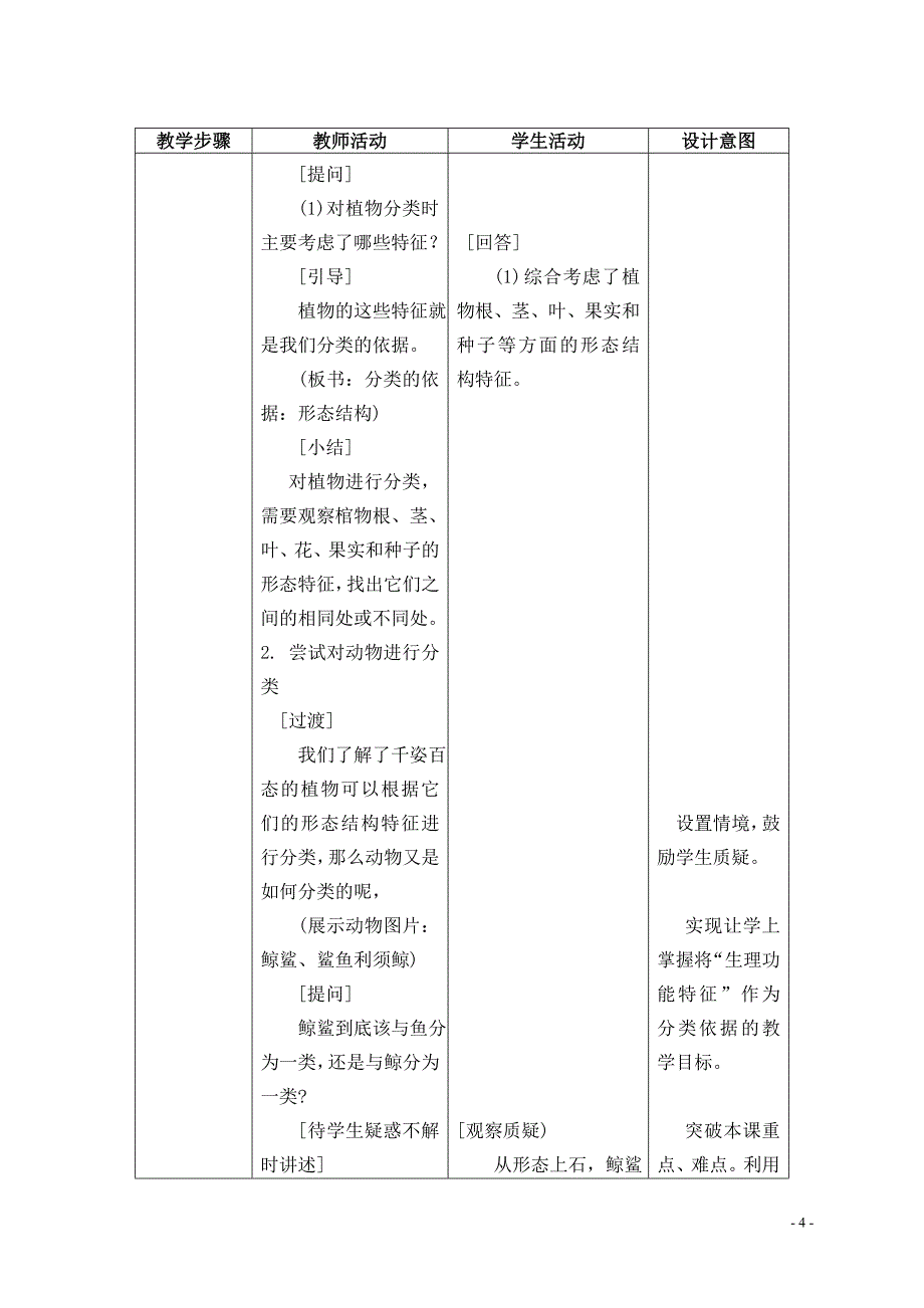 新人教版八年级生物上册第六单元尝试对生物进行分类教案_第4页