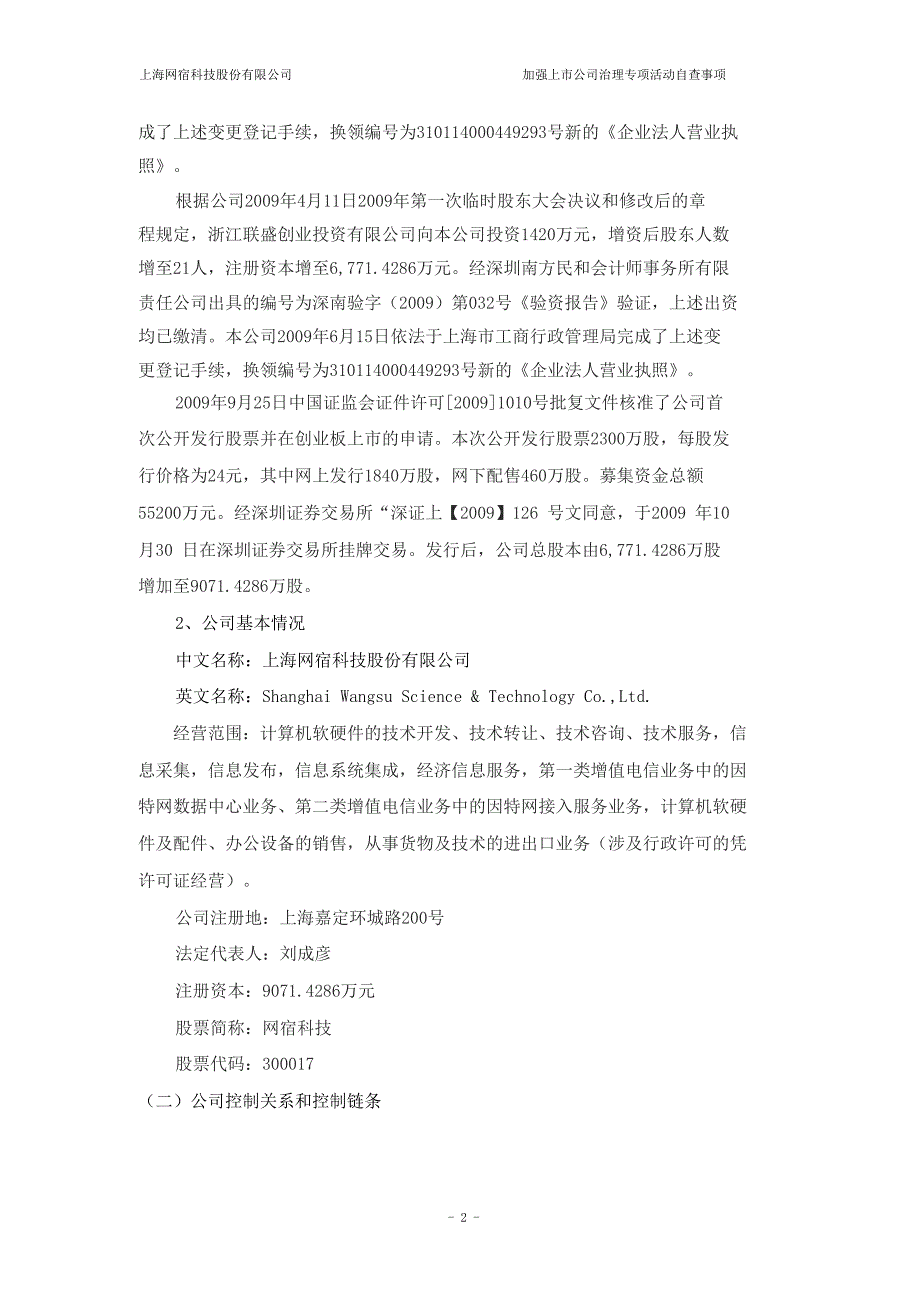 上海网宿科技股份有限公司加强上市公司治理专项活动自.doc_第2页