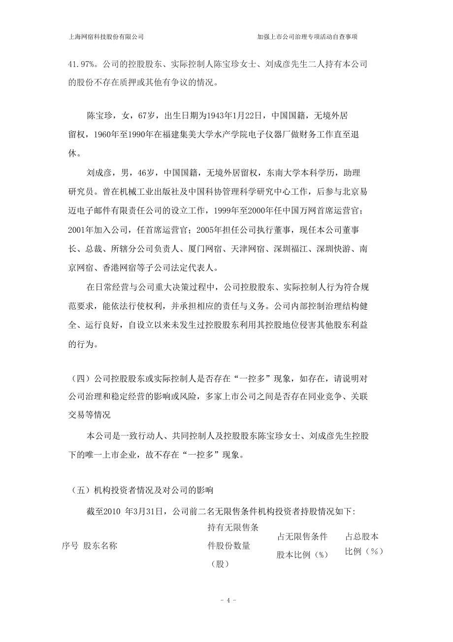 上海网宿科技股份有限公司加强上市公司治理专项活动自.doc_第4页