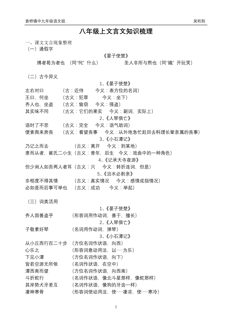 八年级上文言文知识整理_第1页