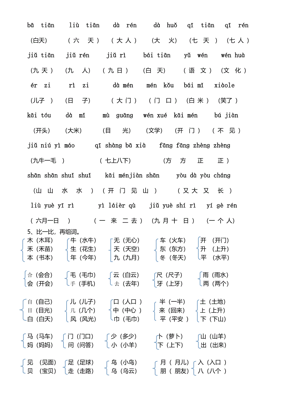 人教版小学一年级语文上册拼音字词复习重点汇总_第3页