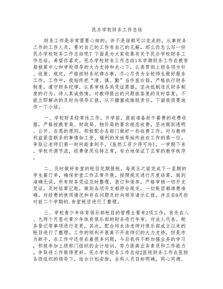 民办学校财务工作总结