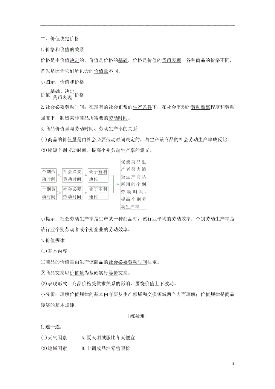 （全国通用版）2018-2019学年高中政治 第一单元 生活与消费 第二课 多变的价格 1 影响价格的因素学案 新人教版必修1_第2页