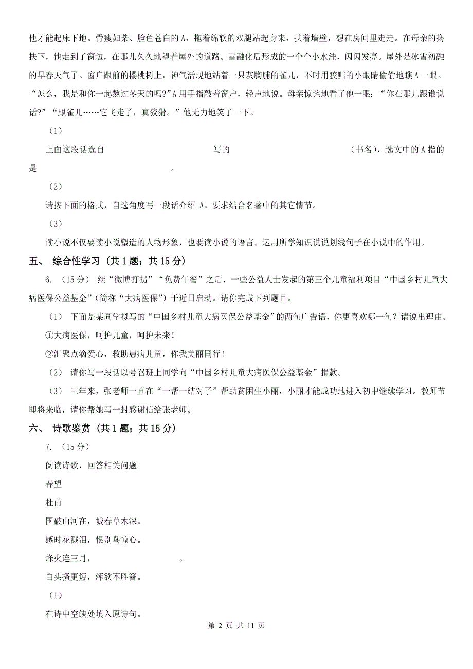 柳州市九年级下学期语文学情检测（一）试卷_第2页