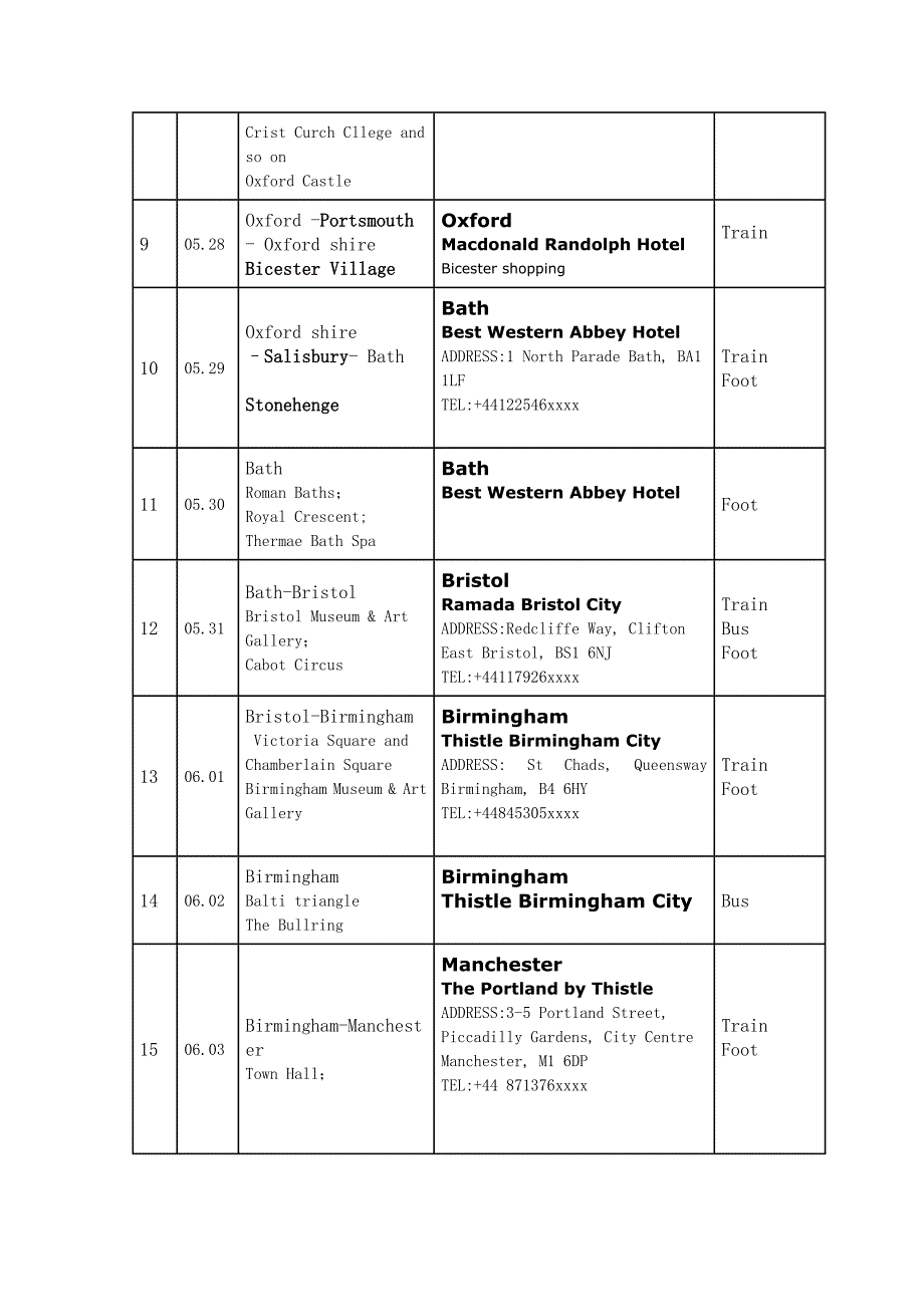 申请英国旅游签行程单模板.doc_第2页