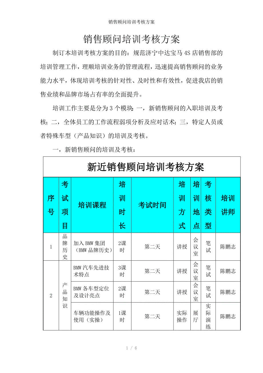 销售顾问培训考核方案_第1页