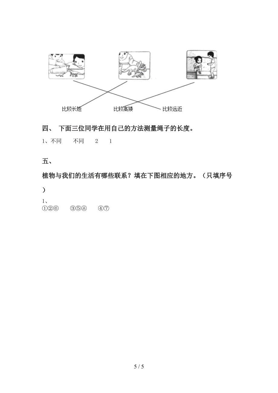 新教科版一年级科学上册期中试卷及答案【A4打印版】.doc_第5页