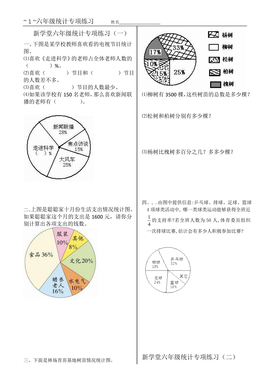 六年级上册数学统计应用题专项练习 （精选可编辑）.doc_第1页