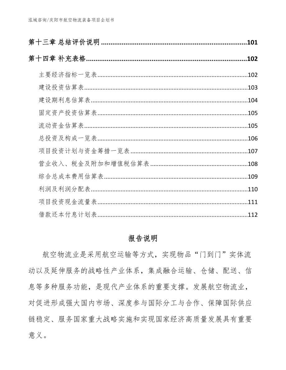 庆阳市航空物流装备项目企划书（范文参考）_第5页