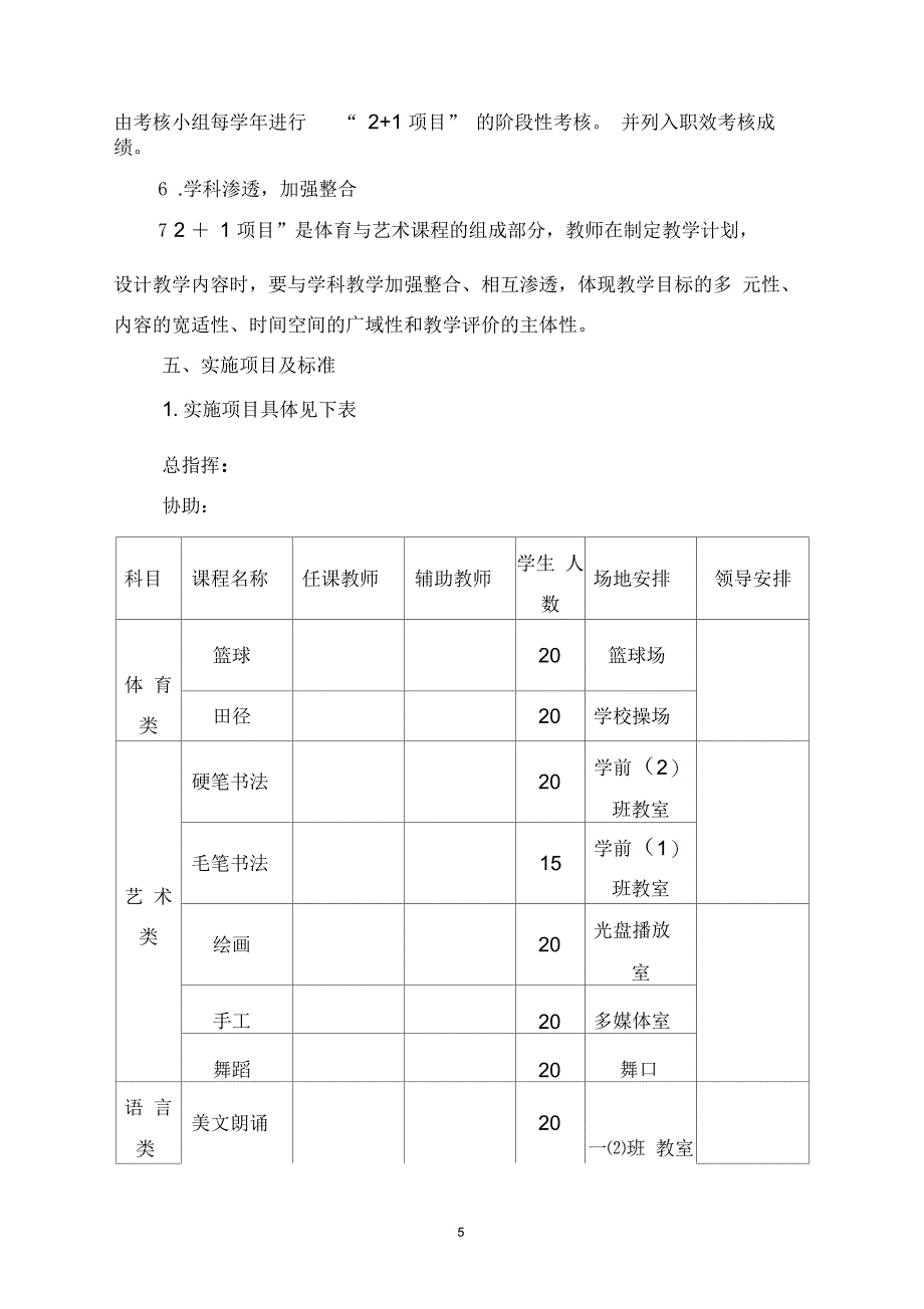 小学体育艺术+项目实施方案_第5页