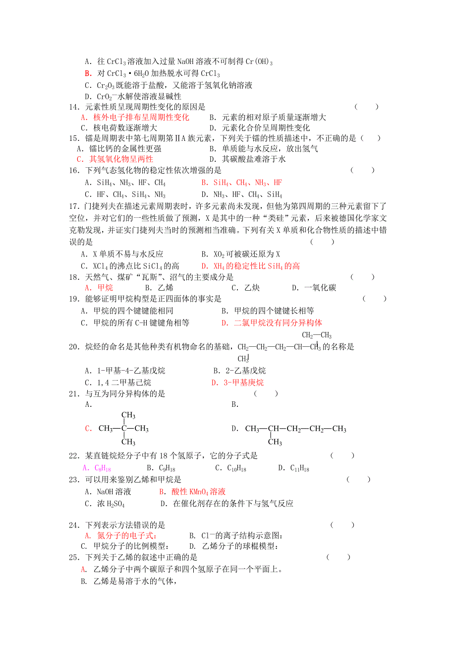 2022年高二化学上学期合格考期终试题_第2页