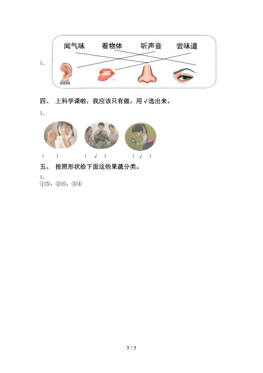 新人教版一年级科学上册期中考试卷(全面).doc_第5页