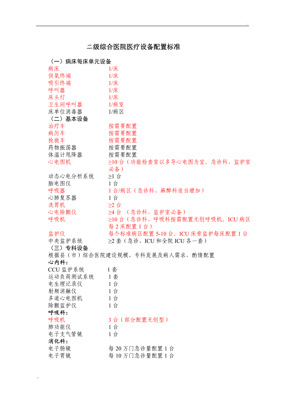 二级综合医院医疗设备配置标准_第1页