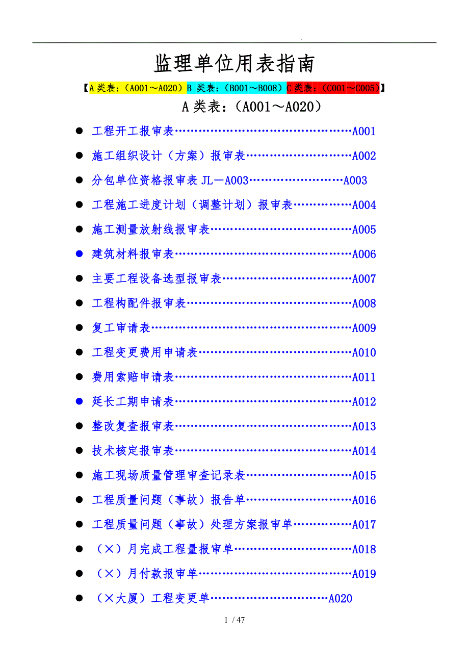 工程监理单位用建龙表格模板_第1页