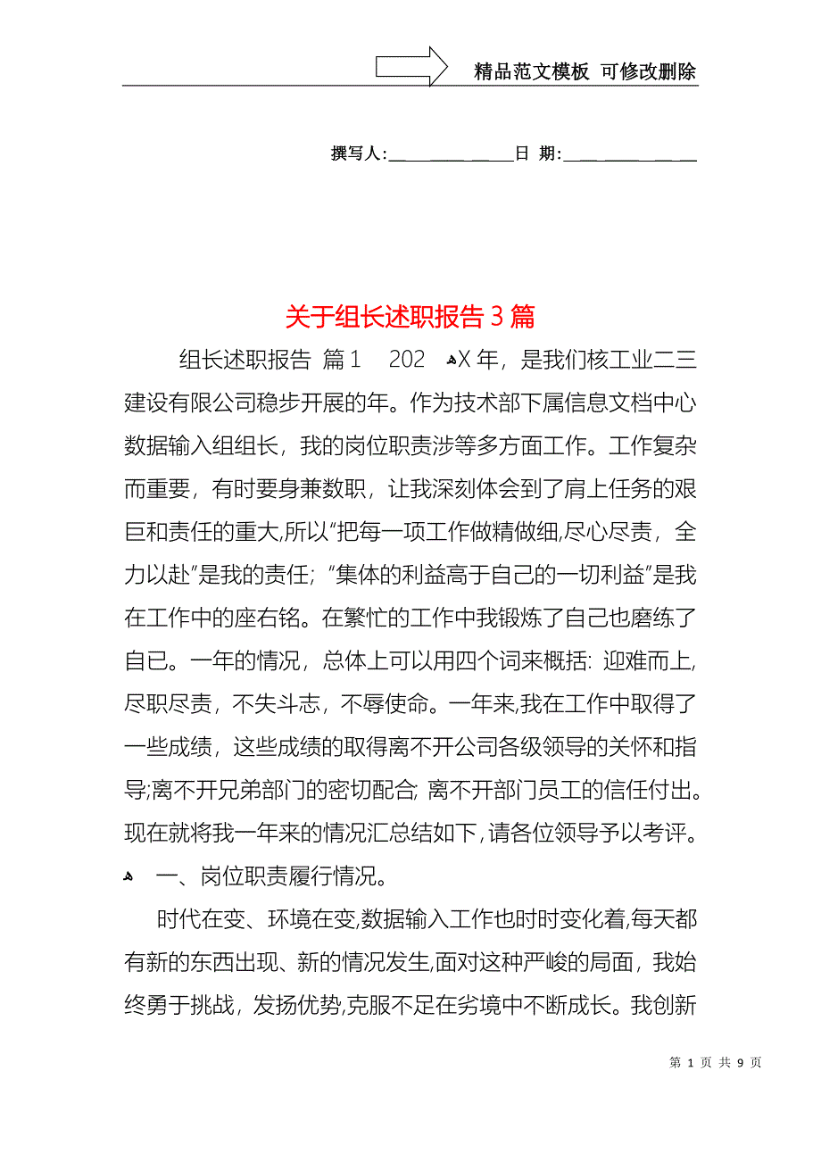 关于组长述职报告3篇_第1页