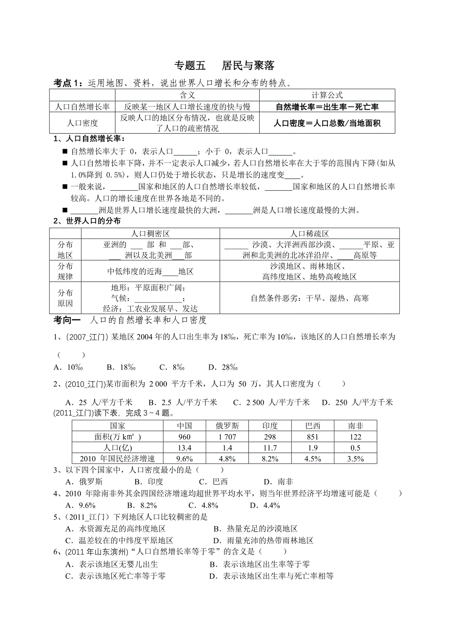 专题五居民与聚落.doc_第1页