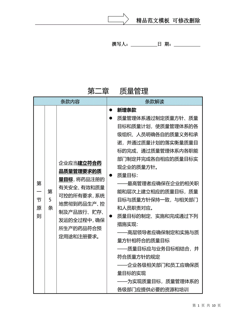 新版GMP-第二章质量管理条款解读_第1页