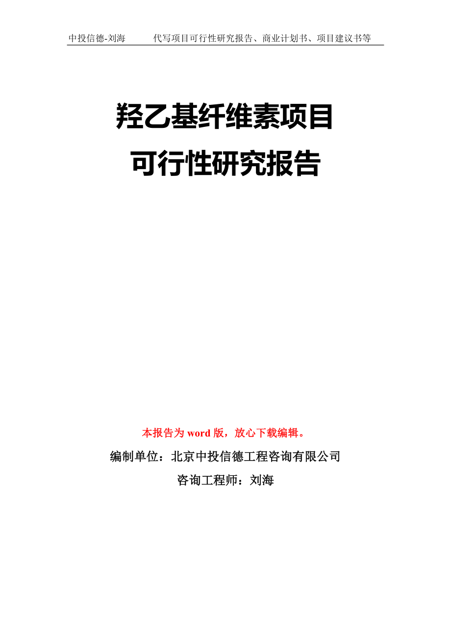 羟乙基纤维素项目可行性研究报告模板-立项备案_第1页