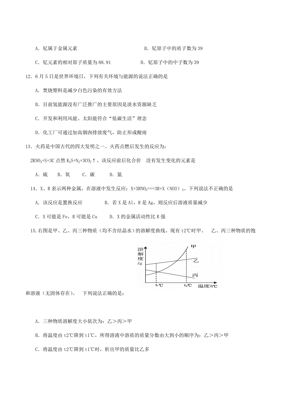 黄冈市中考化学试题及答案_第2页