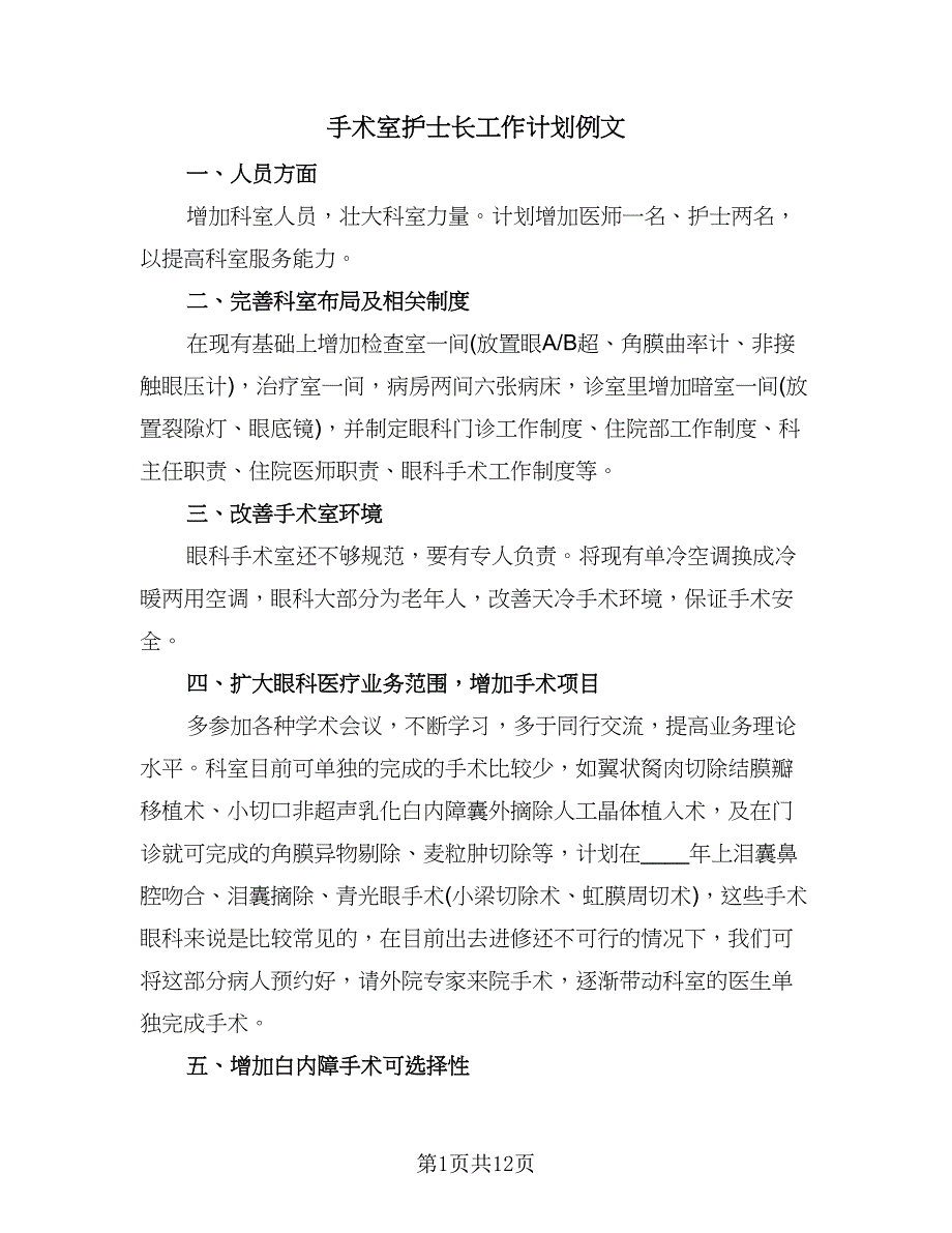 手术室护士长工作计划例文（五篇）.doc_第1页