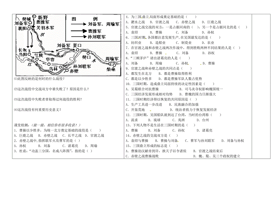 山西省夏县实验中初级中学七年级历史上册15三国鼎立学案无答案华东师大版_第2页