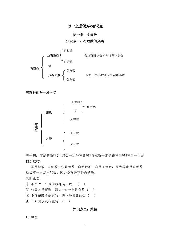 人教版初一数学上册知识点-（最终）