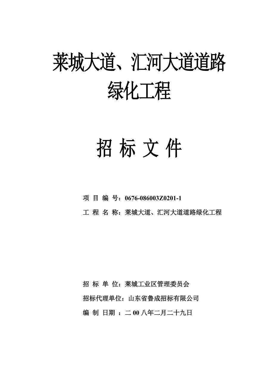 莱城大道汇河大道道路招标文件_第1页