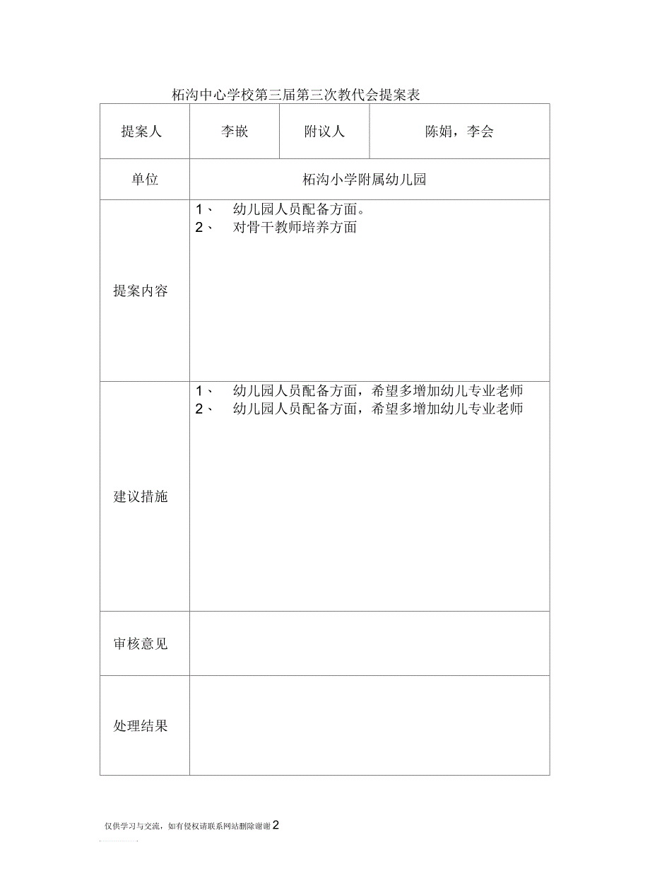 第三届第三次教代会幼儿园提案_第2页