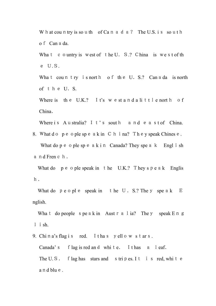 冀教版五年级上册英语复习句型_第5页