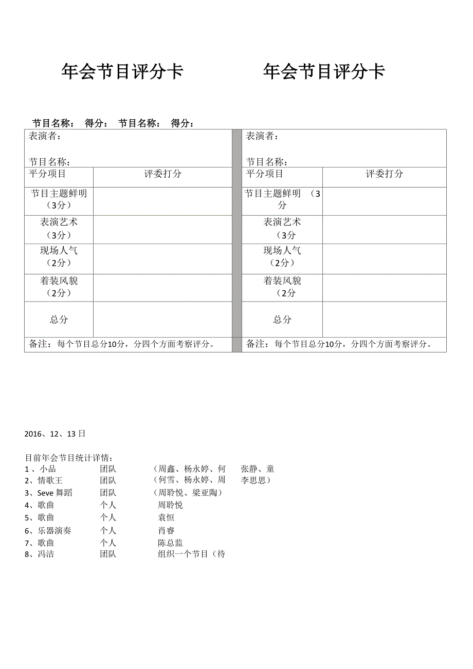 年会节目评分卡_第2页