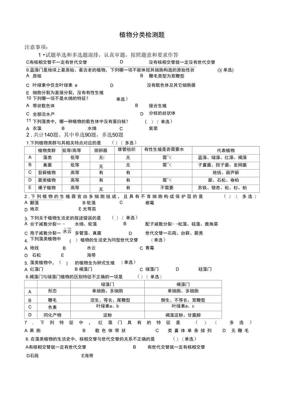 植物分类试题精选分析_第1页